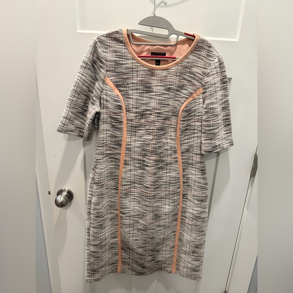 Connected Apparel Size 12 Sheath Dress Gray Blush Trim Career Work